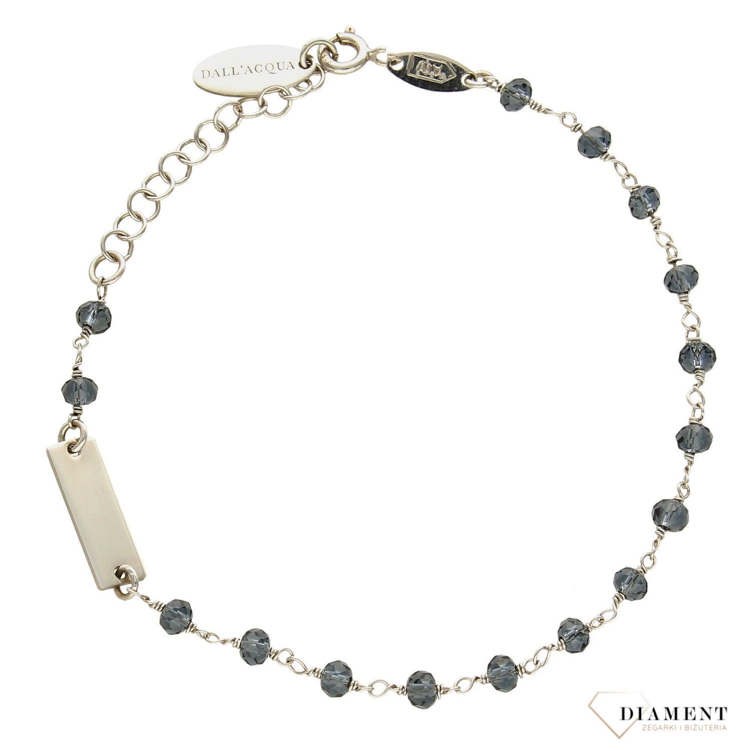 Bransoletka srebrna koraliki granatowe z blaszką Dall'Acqua B RM18144 054.jpg